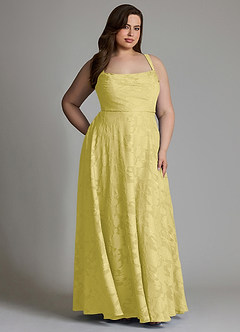 Azazie Shaude Brautjungfernkleider A-Linie Plissee Blumen-Burnout Kleid Kanarienvogel image13