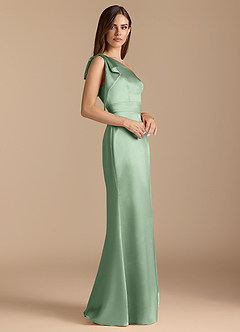 Azazie Rinna Bridesmaid Dresses Matcha Mermaid Ruched Metallic Satin Dress image3