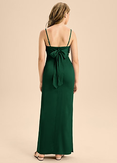 Azazie Mai Junior Vestido Verde Oscuro de Satén Elástico de Corte Recto con Escote corazón image2