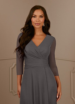 Azazie Annetta Mother of the Bride Dresses Steel Grey A-Line V-Neck Pleated Mesh Dress image5
