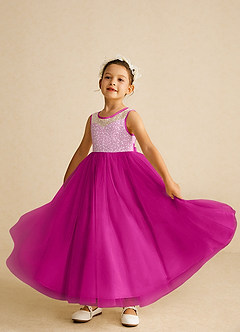 Azazie Tay Flower Girl Dresses Fuchsia A-Line Sequins Tulle Dress image6