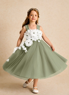Azazie Dovey Robe Demoiselle D'honneur Fillette Robe Princesse en Tulle Arc Pistache image4