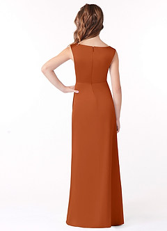 Azazie Sadia Junior Burnt Orange A-Line Pleated Matte Satin Dress image3