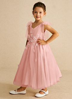 Azazie Minia Flower Girl Dresses Rosette A-Line Bow Matte Satin Dress image5