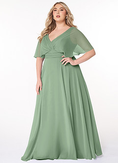 Azazie Pamela Brautjungfernkleider A-Linie V-Hals Gefaltet Chiffon Kleid Matcha image6