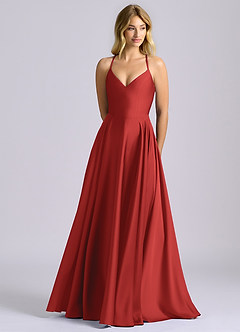 Azazie Truce Abiti da Damigella Abito A-Line in Raso Elasticizzato Melograno image1