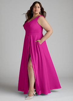 Azazie Karina Bridesmaid Dresses Fuchsia A-Line Pleated Chiffon Dress image7