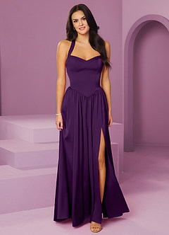 Barbie ♥ Azazie Bridesmaid Dresses Grape A-Line with Pockets Stretch Satin Dress image1