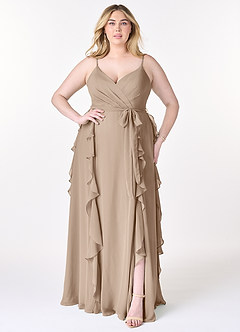Azazie Peyton Bridesmaid Dresses Taupe A-Line Ruched Chiffon Dress image7