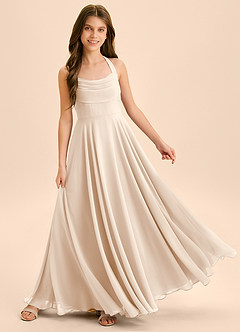 Azazie Kady Junior Robe Trapèze en Mousseline de soie Encolure en Forme de Cœur Albâtre Blanc image4