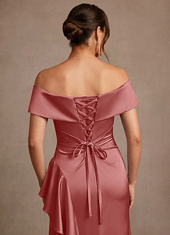 Azazie Kirsty Mère de la mariée Robes Robe Fourreau en Satin extensible Épaule décolletée Antique Rose image6