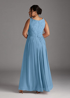 Azazie Ainsling Mother of the Bride Dresses Steel Blue A-Line Square Neckline Lace Chiffon Dress image16
