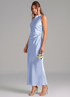 Azazie Evadne Vestidos de damas de honor Vestido de Hielo de Satén Elástico de Corte Recto con Plisado image1