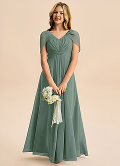 Azazie Emma Junior Jurk van Chiffon met A-Lijn Geplooid Eucalyptus image3