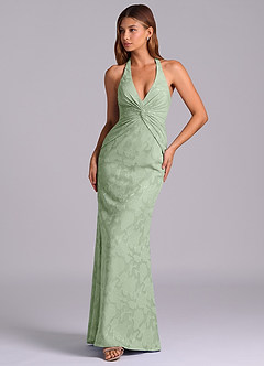 Azazie Valerie 신부 들러리 드레스 인어 주름진 플로럴 번아웃 바닥 길이 드레스 image4