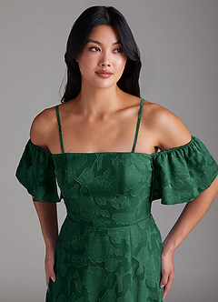 Azazie Sue Bridesmaid Dresses Dark Green A-Line Off the Shoulder Floral Burnout Convertible Dress image2