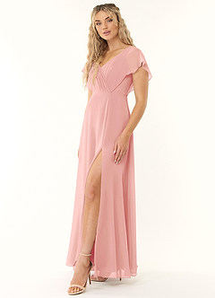 Azazie Rylee Bridesmaid Dresses Rosette A-Line Pleated Chiffon Dress image3