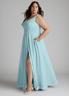Azazie Karina Bridesmaid Dresses Sea Glass A-Line Pleated Chiffon Dress image7