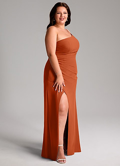 Azazie Eren Vestidos de madrinha de casamento Vestido Laranja Queimada de Chiffon de Bainha com Um ombro image12