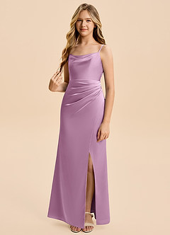 Azazie Christen Junior Wisteria Sheath Pleated Stretch Satin Dress image1