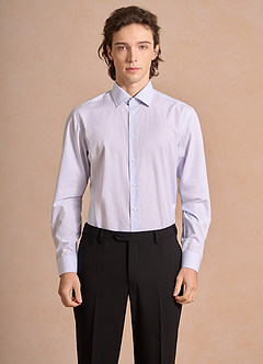 front Aiden White Mist Blue 100% Cotton Non-Iron Striped Dress Shirt