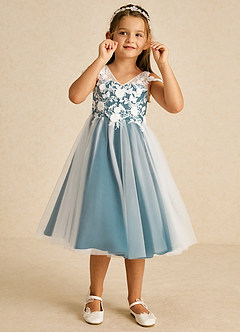 Azazie Sunnie Abiti da Ragazza di Fiori Abito A-Line in Tulle Pizzo Blu Inchiostro image2