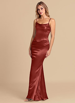 Azazie Sorrel Bridesmaid Dresses Terracotta Mermaid Corset Metallic Satin Convertible Dress image4