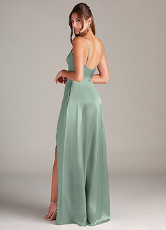 Azazie Sarella Bridesmaid Dresses Agave A-Line Pleated Stretch Satin Dress image4
