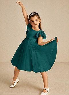 Azazie Kaeya Robe Demoiselle D'honneur Fillette Robe Trapèze en Tulle Arc Paon image2
