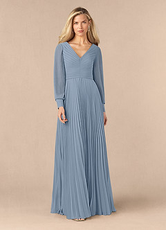 Azazie Zina Mother of the Bride Dresses Dusty Blue A-Line Pleated Chiffon Dress image1