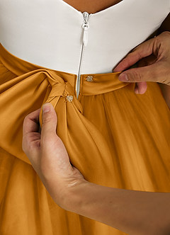 Azazie Sprout Flower Girl Dresses Butterscotch A-Line Bow Tulle Dress image5