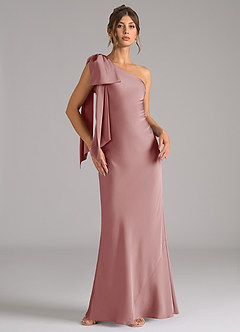 Azazie Capri Vestidos de damas de honor Vestido de Rosa Polvorienta de Satén Elástico de Corte Sirena con Hombro unilateral image1