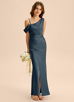 Azazie Madelyn Junior Osłona Zza ramienia Satyna elastyczna Długość podłogi Młodsza druhna Sukienka image4