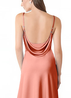 Azazie Alaija Robes de demoiselle d'honneur Robe Sirène en Satin extensible Fente Latérale Corail image6