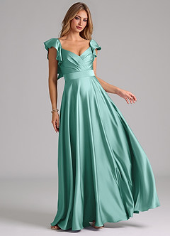 Azazie Leilani Bridesmaid Dresses Aqua A-Line Ruched Stretch Satin Dress image1