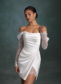 Azazie Alesya Wedding Dresses Diamond White A-Line Sweetheart Neckline Lace Dress image1