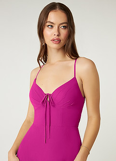 Azazie Minie Bridesmaid Dresses Fuchsia A-Line Bow Chiffon Dress image6