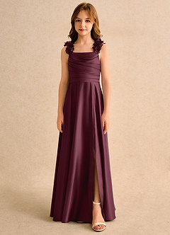 Azazie Rosita Girls Formal 플라워 걸 드레스 A라인 플리츠 매트 새틴 플로어 길이 드레스 image3