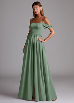 Azazie Calianna Bridesmaid Dresses Matcha A-Line Off the Shoulder Stretch Satin Convertible Dress image3