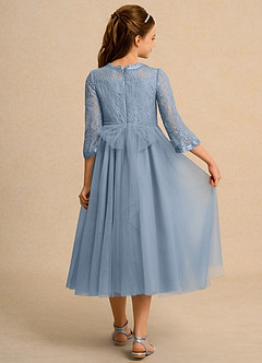 Azazie Lamb Girl Jurken voor bloemenmeisjes Baljurk Jurk van Kant Stoffig Blauw image2