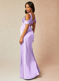Azazie Rhea Maternity Bridesmaid Dresses A-Line Off-The-Shouler Pleated Stretch Satin Floor-Length Dress image6