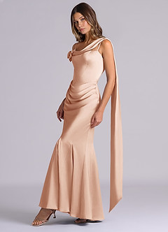 Azazie Inara Bridesmaid Dresses Rose Gold Mermaid Pleated Stretch Satin Dress image4