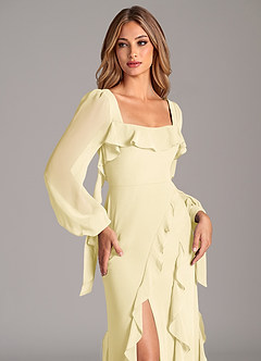 Azazie Candice Final Sale Dark Green A-Line Long Sleeve Chiffon Dress image7