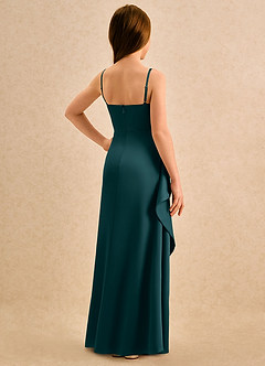 Azazie Cannoli Girls Formal Flower Girl Dresses Pine A-Line Pleated Stretch Satin Dress image2