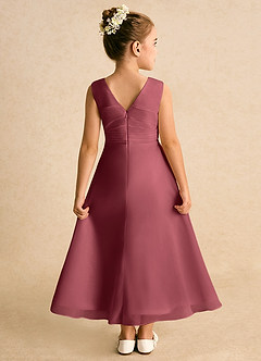 Azazie Edelweiss Robe Demoiselle D'honneur Fillette Robe Trapèze en Mousseline de soie Plissée Merlot image2
