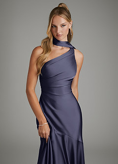 Azazie Amara Bridesmaid Dresses Stormy Mermaid One Shoulder Stretch Satin Dress image6