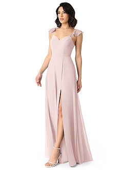 Azazie Everett Bridesmaid Dresses Blushing Pink A-Line V-neck Ruched Chiffon Dress image3