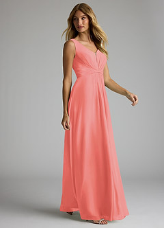 Azazie Gina Brautjungfernkleider A-Linie V-Hals Gefaltet Chiffon Kleid Koralle image4