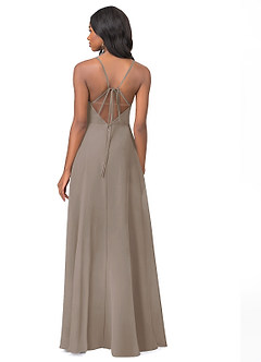 Azazie Everleigh At-home Try On Dresses Taupe A-Line Sweetheart Pleated Chiffon Dress image3
