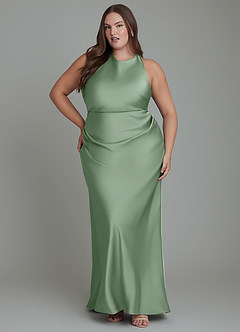 Azazie Evadne Bridesmaid Dresses Matcha Sheath Pleated Stretch Satin Dress image7